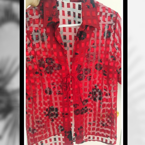 NOTATIONS Sheer Checkered Bell Sleeve Blouse #3026p - Picture 5 of 5